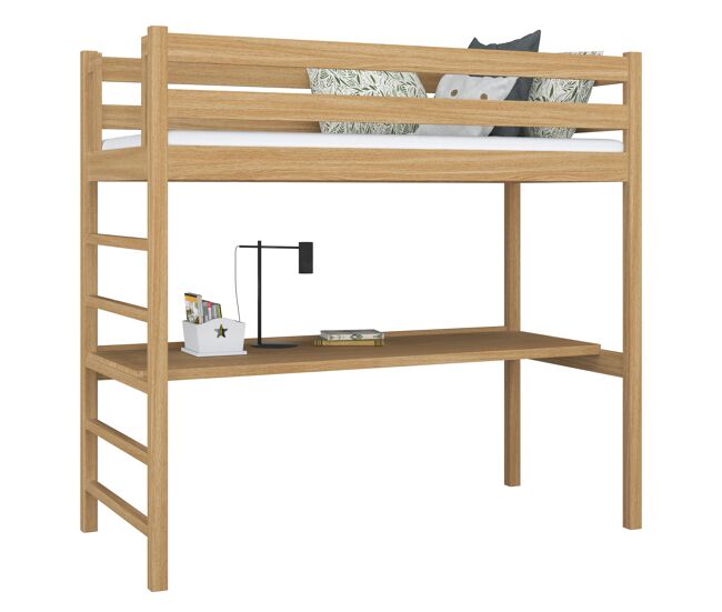 Cama mezzanine de carvalho com secretária n01 carvalho natural