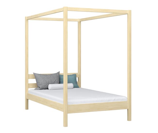 Cama individual de madeira com dossel n01 pinho incolor