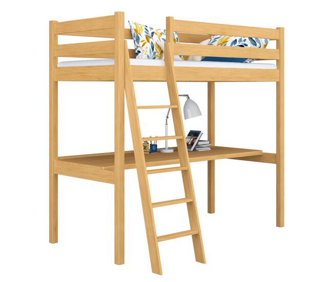 Cama alta de madeira com secretária n03 pinho natural