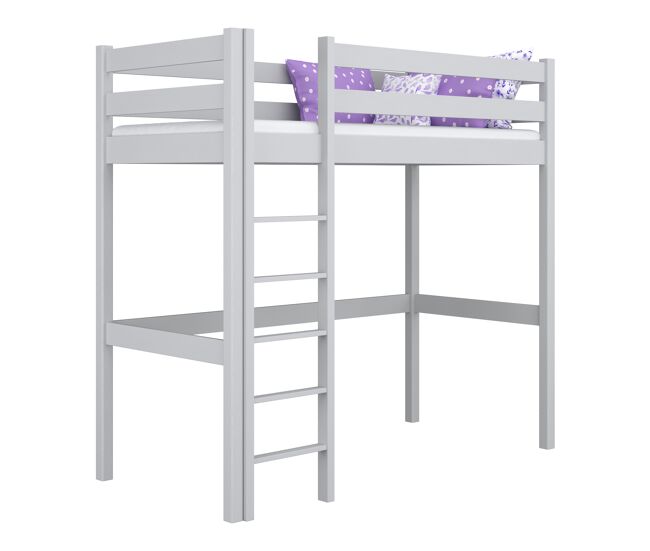 Cama alta de madeira n05 cinza