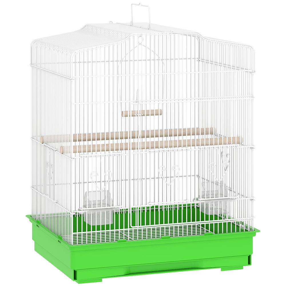 Pawhut gaiola para pássaros, gaiola de aço com portas 2 alimentadores 2 poleiros baloiço bandeja removível e pega de transporte para papagaio canário