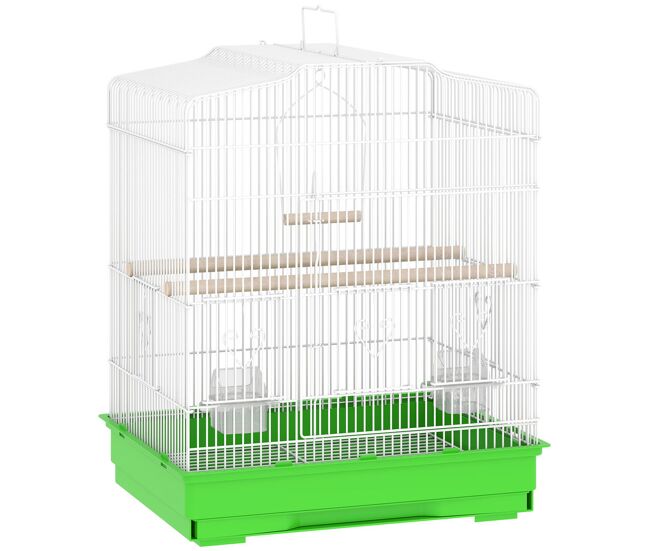 Pawhut gaiola para pássaros, gaiola de aço com portas 2 alimentadores 2 poleiros baloiço bandeja removível e pega de transporte para papagaio canário