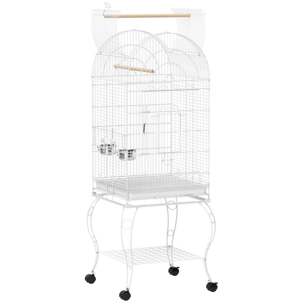 Pawhut gaiola para pássaros com rodas e estante 51x51x153 cm gaiola grande com parte superior rebatível 2 comedouros 2 poleiros 4 portas e bandeja
