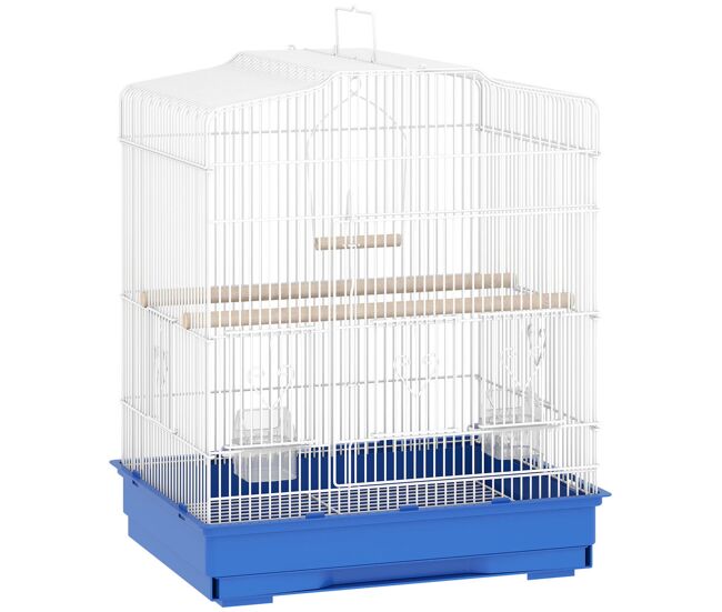 Pawhut gaiola para pássaros, gaiola de aço para pássaros com portas 2 recipientes, 2 poleiros baloiço bandeja removível e pega de transporte para