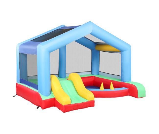 Aiyaplay castelo insuflável para enfants com ventoinha castelo insuflável com escorrega cama elástica piscina de bolinhas jogo de aros toldo e bolsa de transporte interior e exterior 290x230x200 cm multicor