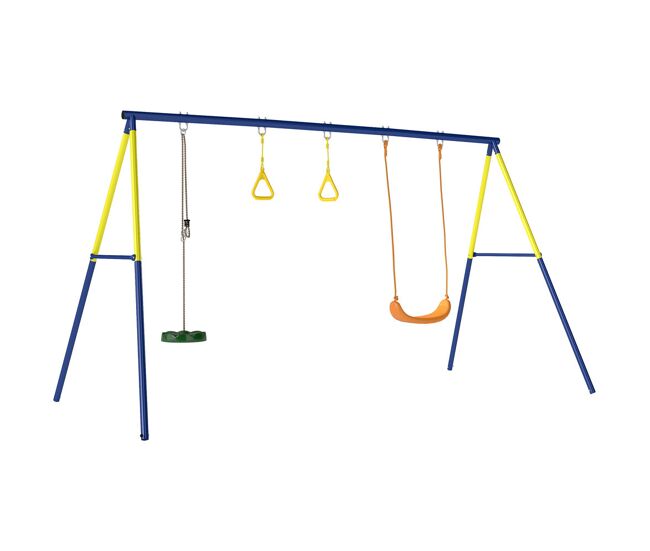 Aiyaplay baloiço infantil 3 em 1 baloiço com argolas de ginástica suporta até 150 kg para interior e exterior enfants dos 3 aos 8 anos 285x160x181 cm multicolor