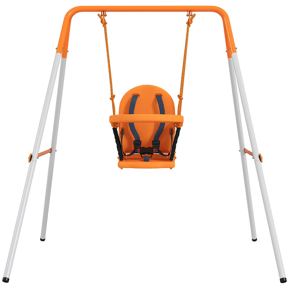 Outsunny baloiço infantil de aço para crianças dos 6 aos 36 meses com encosto alto e arnês de segurança interior e exterior carga máxima de 25 kg,