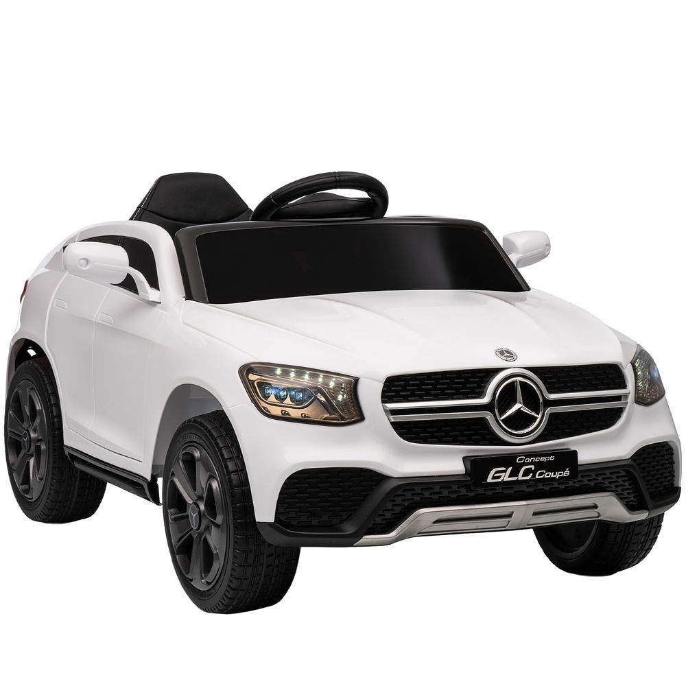 Aiyaplay carro électrique para enfants mercedes-benz glc, coupé de bateria 12v com controlo remoto 2,4 g motor duplo arranque progressivo 3–5 km/h uso 80 min mp3 buzina e faróis led 3-6 anos blanc