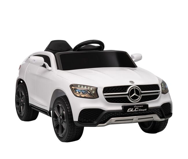 Aiyaplay carro électrique para enfants mercedes-benz glc, coupé de bateria 12v com controlo remoto 2,4 g motor duplo arranque progressivo 3–5 km/h uso 80 min mp3 buzina e faróis led 3-6 anos blanc