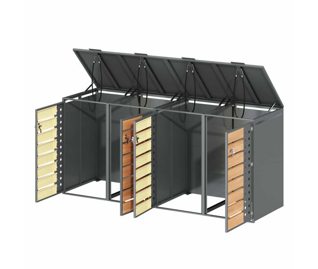 Caixa para lixo 132x80x118 cm - com tampa rebatível, compartimentos de armazenamento, fechadura, quatro portas, painel da porta com design em diamante
