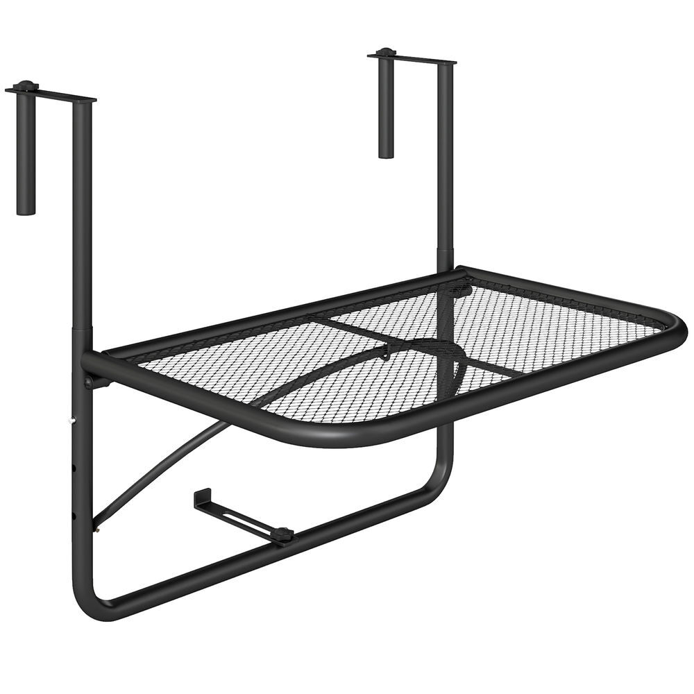 Outsunny mesa suspensa para varanda com braço regulável e altura ajustável em 3 posições estrutura de metal carga máxima 30 kg 60x56,5x45 cm preto