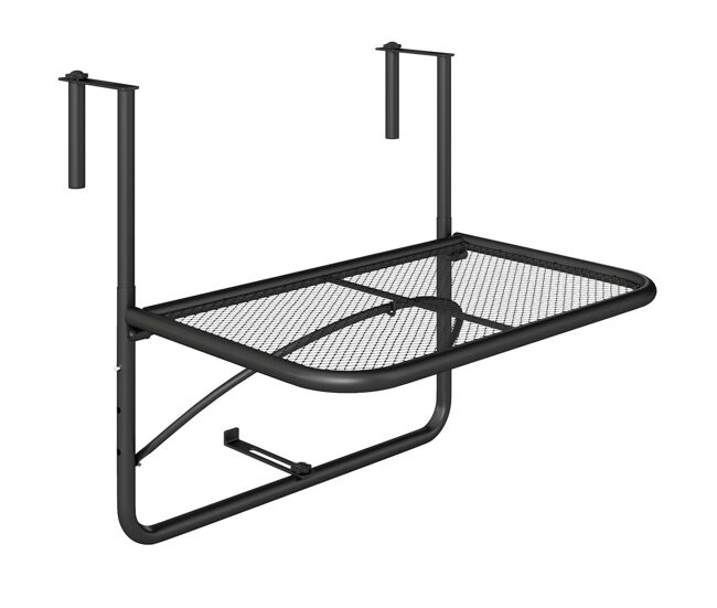 Outsunny mesa suspensa para varanda com braço regulável e altura ajustável em 3 posições estrutura de metal carga máxima 30 kg 60x56,5x45 cm preto