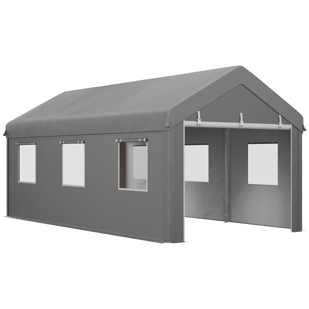 Outsunny tenda garagem 295x600x278 cm tenda de exterior resistente com 2 portas enroláveis e 6 janelas tenda para carro barco e ferramentas de jardim