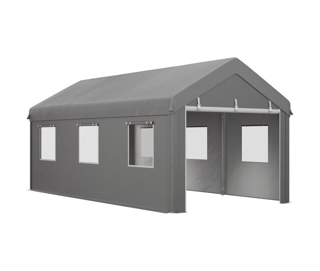 Outsunny tenda garagem 295x600x278 cm tenda de exterior resistente com 2 portas enroláveis e 6 janelas tenda para carro barco e ferramentas de jardim