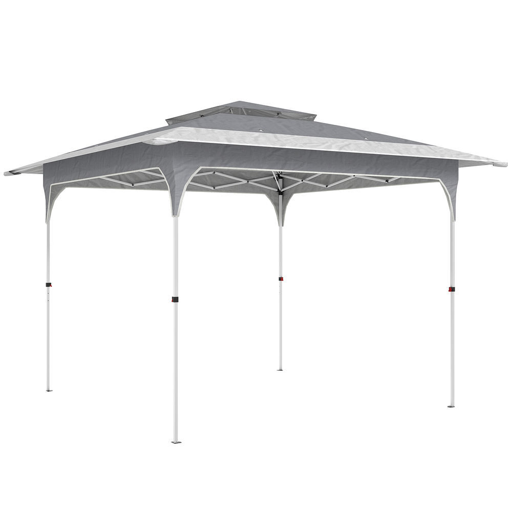 Outsunny tenda dobrável 3,5x3,5 m, pop-up tenda para jardim com teto duplo fecho central upf50+ altura ajustável em 3 níveis e bolsa de transporte