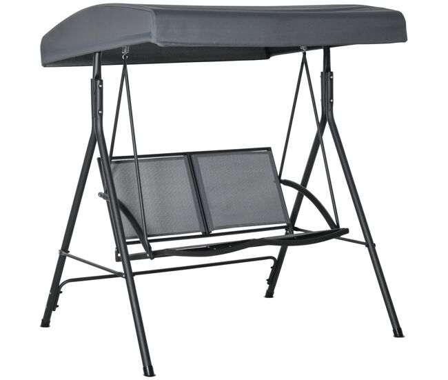 Outsunny baloiço de jardim exterior para 2 pessoas, estrutura em aço, toldo ajustável, assentos de textilene, ideal para varanda e terraço, capacidade