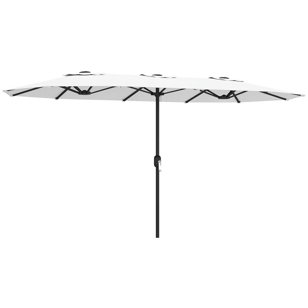 Outsunny chapéu de sol duplo 4,6x2,6 m chapéu de sol de exterior com manivela manual proteção uv50+ capa protetora, resistente à água chapéu de sol para jardim terraço pátio, branco
