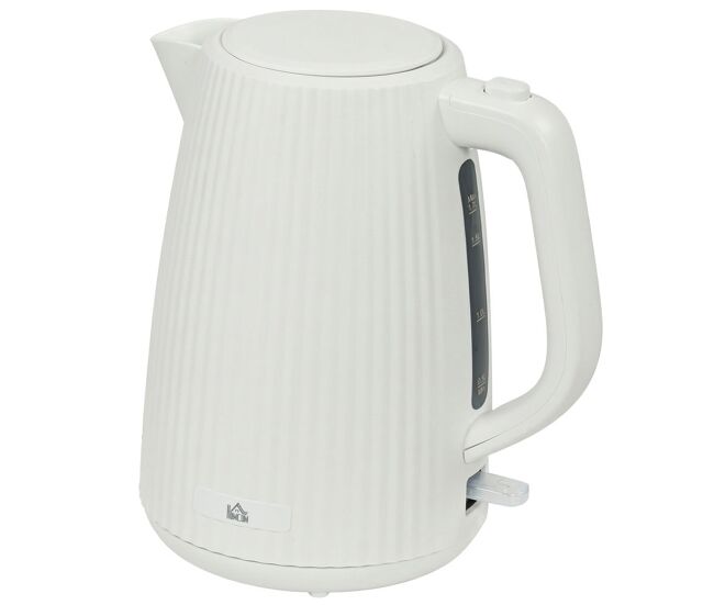 Homcom jarro elétrico 1,7 l, 2200 w, aquecedor de água com desligamento automático, base giratória 360°, filtro anticalcário removível, creme