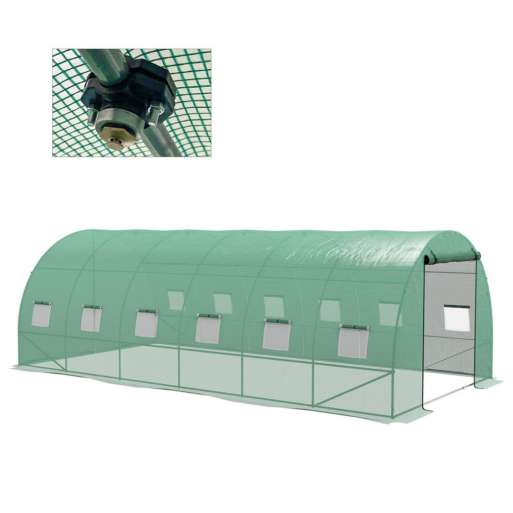 Outsunny estufa de exterior 6x3x2 m, estufa em túnel com sistema de rega, porta enrolável, 12 janelas com rede, cobertura em pe e estrutura de aço