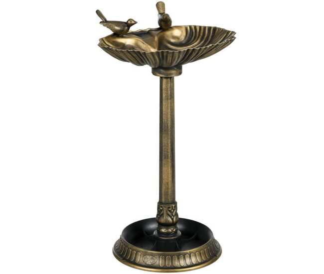 Outsunny banho para pássaros de jardim ao ar livre altura 81 cm alimentador para pássaros com base pedestal, design em concha e acabamento envelhecido