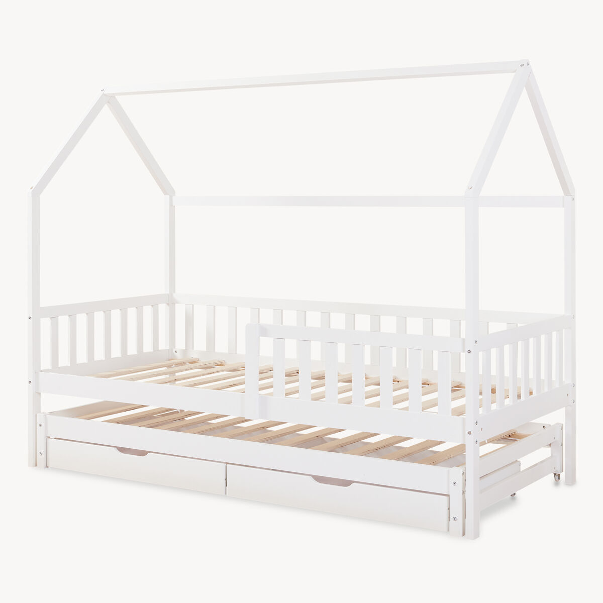 Cama de casal para enfants aarghonmaa com colchão 90x200cm 2 gavetas pinho blanc [en.casa]