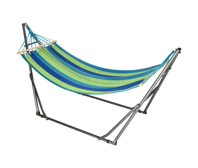 Outsunny cama rede com suporte dobrável 2 em 1 estendal com barra estrutura de aço cama rede de campismo portátil de algodão carga 120 kg para jardim