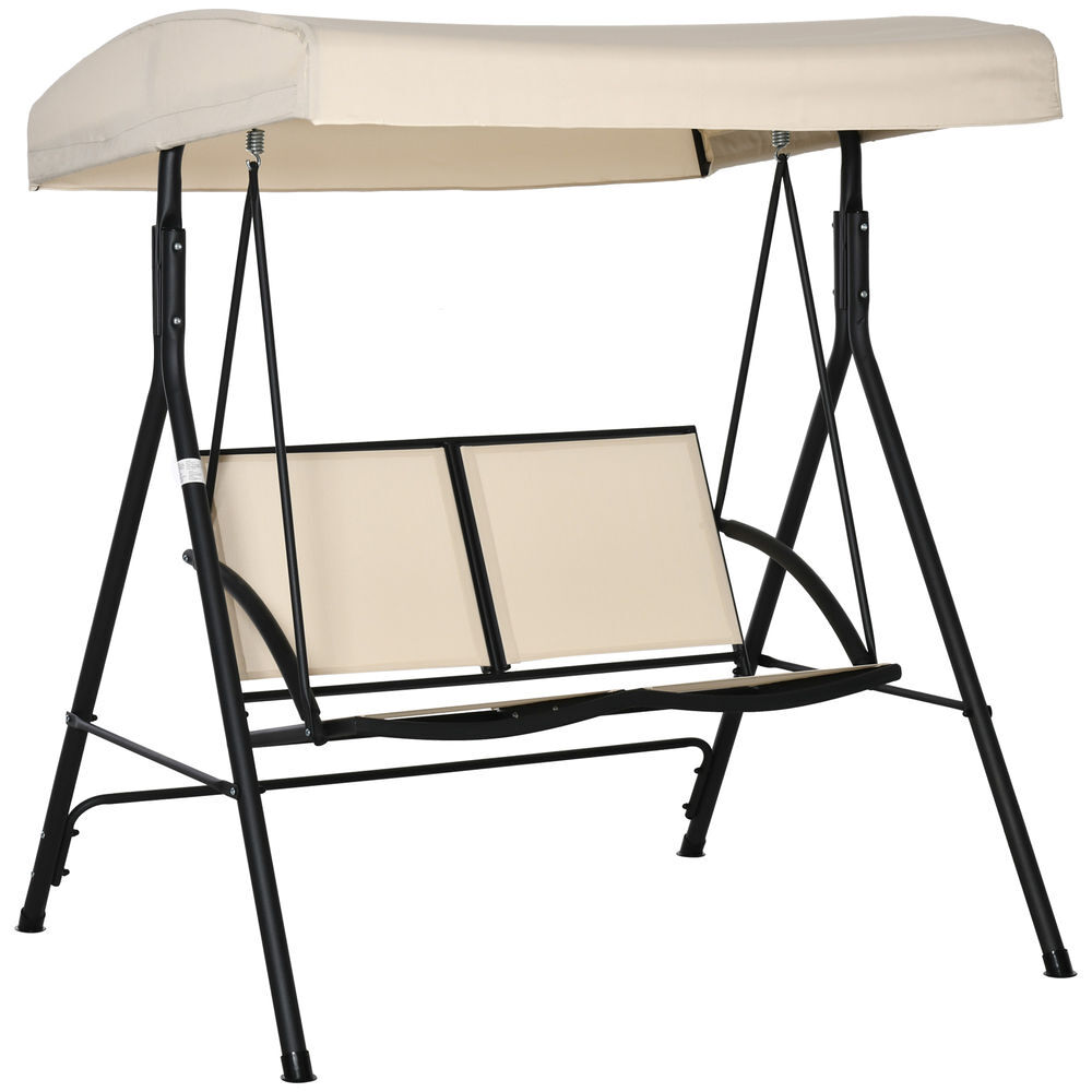 Outsunny baloiço de jardim exterior de 2 lugares, baloiço de jardim com toldo ajustável e estrutura em aço, assentos textilene, para varanda, terraço,