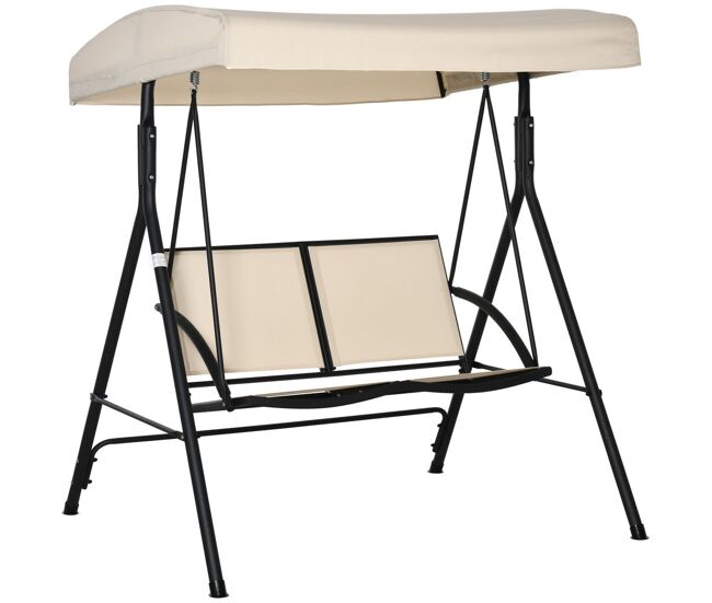 Outsunny baloiço de jardim exterior de 2 lugares, baloiço de jardim com toldo ajustável e estrutura em aço, assentos textilene, para varanda, terraço,
