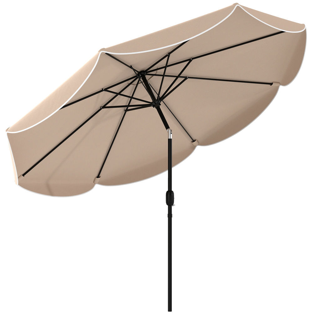 Outsunny chapéu de sol para jardim ø2,7 m com inclinação ajustável em 3 posições, manivela e volante impermeável, caqui