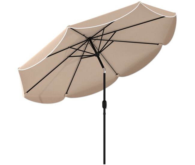 Outsunny chapéu de sol para jardim ø2,7 m com inclinação ajustável em 3 posições, manivela e volante impermeável, caqui