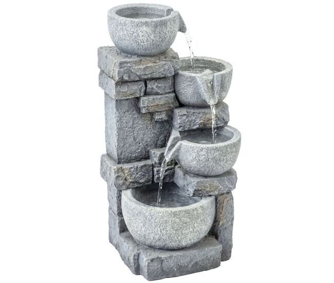 Outsunny fonte de água decorativa com iluminação led e bomba, fonte de jardim exterior em cascata de 4 níveis, fluxo ajustável, resistente às