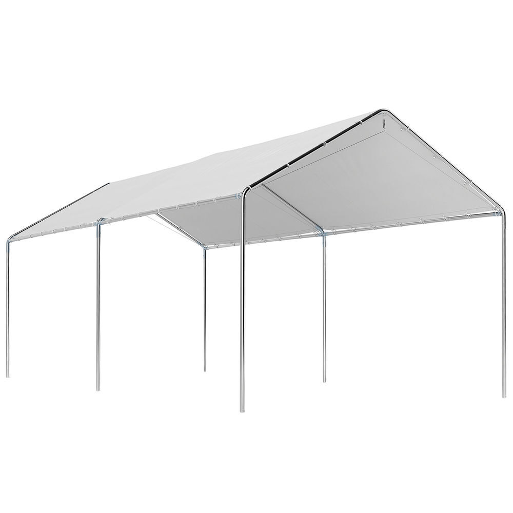 Outsunny tenda garagem para carro 3x6 m, abrigo exterior portátil com estrutura de aço galvanizado, impermeável, anti-uv, pavilhão gazebo de jardim com acessórios, para eventos, festas, branco