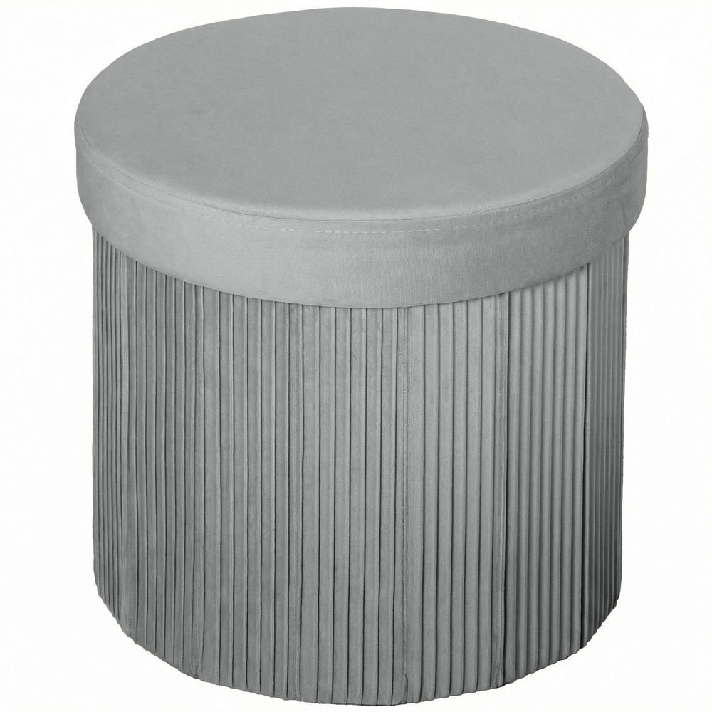 Homcom puff de arrumação banco de arrumação dobrável 35 l 38x38x38 cm estofado em veludo baú de arrumação redondo suporta 120 kg banqueta para sala de
