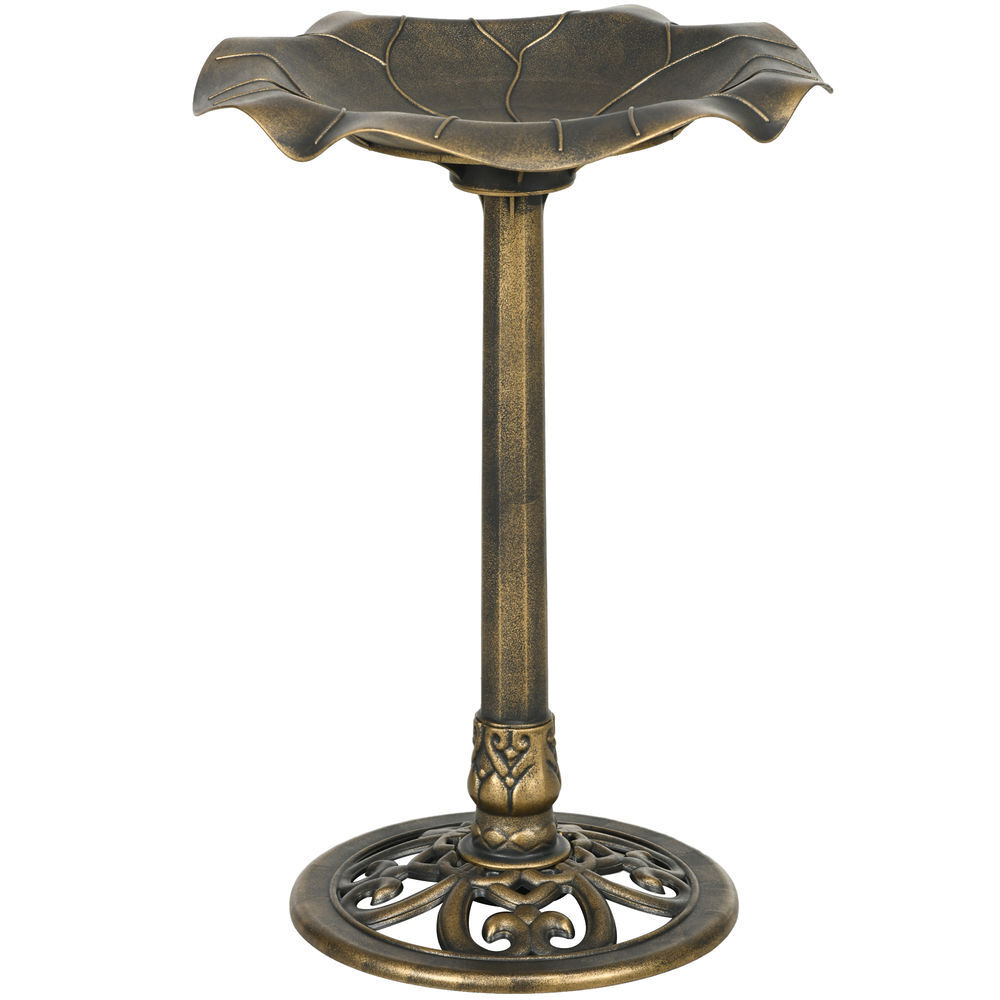 Outsunny banho para pássaros de jardim ao ar livre, altura 71 cm, alimentador para pássaros com design folha de lótus e acabamento envelhecido, leve e resistente, bronze