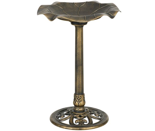 Outsunny banho para pássaros de jardim ao ar livre, altura 71 cm, alimentador para pássaros com design folha de lótus e acabamento envelhecido, leve e