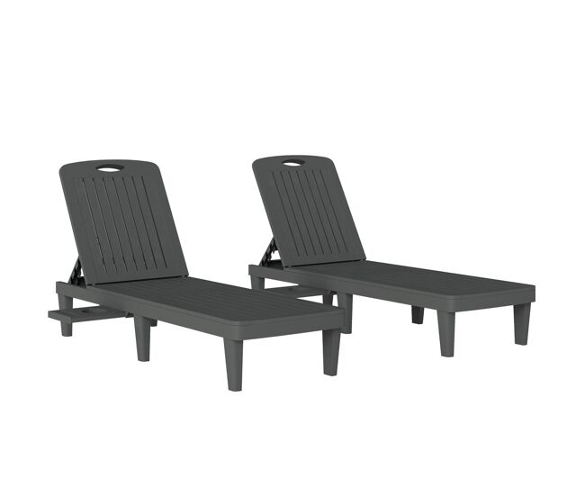 Outsunny conjunto de 2 espreguiçadeiras de jardim espreguiçadeiras reclináveis de plástico pp com bandeja lateral encosto ajustável em 5 posições