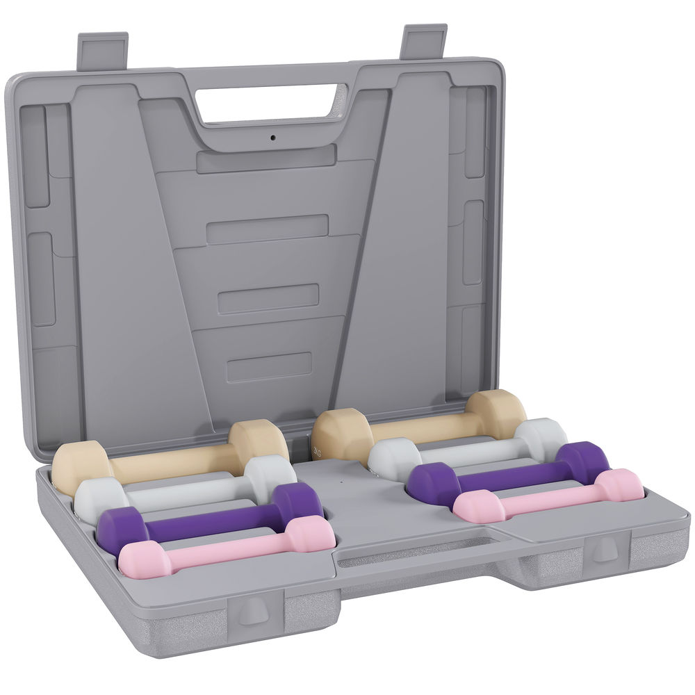 Homcom conjunto de halteres de 8 peças, total de 10 kg, 2x0,5 kg, 2x1 kg, 2x1,5 kg, 2x2 kg, halteres poligonais antideslizantes e mala de transporte