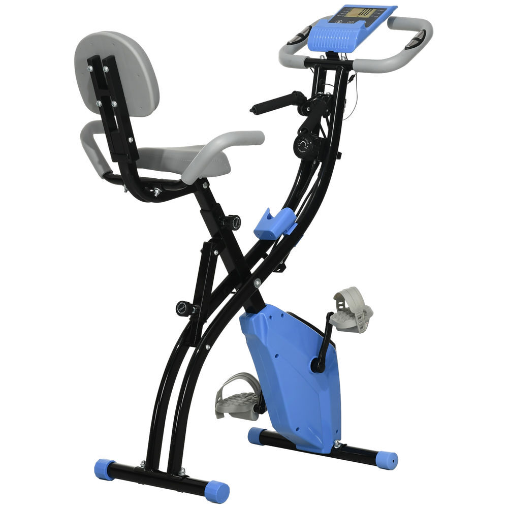 Homcom bicicleta estática dobrável 3 em 1 com encosto e 8 níveis de resistência magnética bicicleta estática para casa ajustável com monitor lcd
