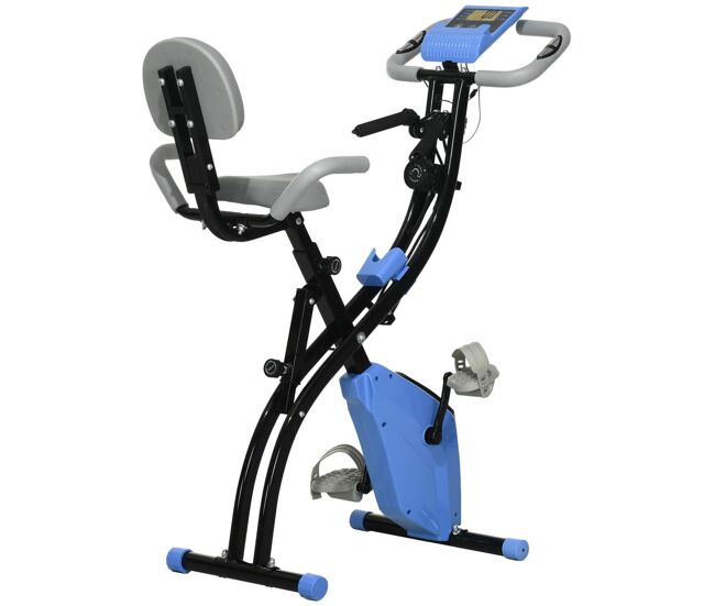 Homcom bicicleta estática dobrável 3 em 1 com encosto e 8 níveis de resistência magnética bicicleta estática para casa ajustável com monitor lcd