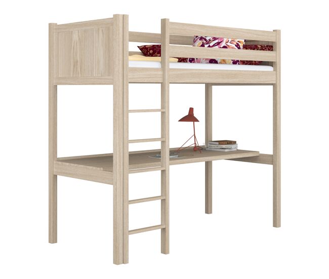 Cama mezzanine de carvalho com secretária n06 carvalho branqueado