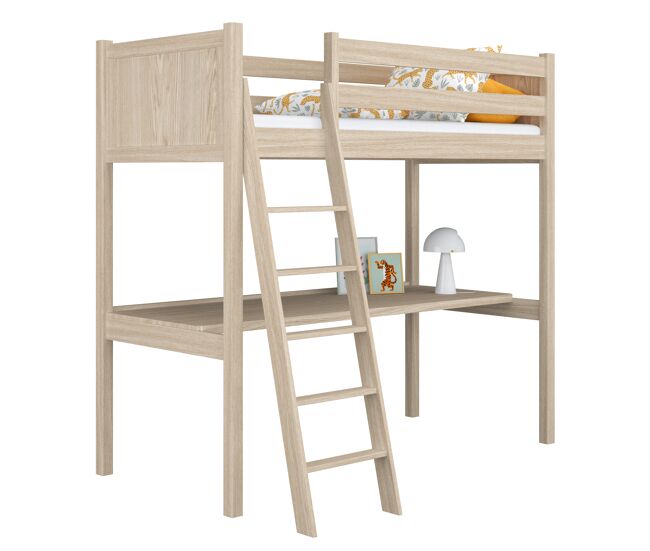 Cama mezzanine de carvalho com secretária n04 carvalho branqueado