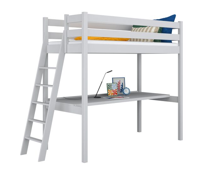 Cama alta de madeira com secretária n02 cinza