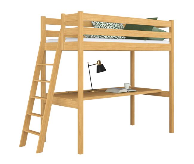 Cama alta de madeira com secretária n02 pinho natural