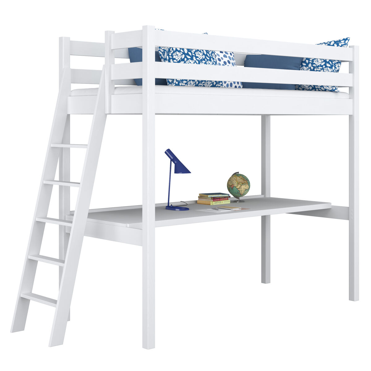Cama alta de madeira com secretária n02 branco