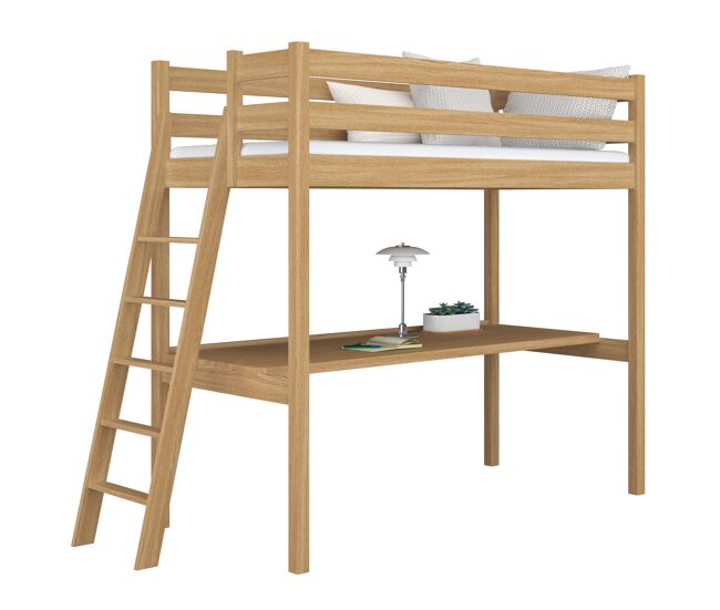 Cama mezzanine de carvalho com secretária n02 carvalho natural