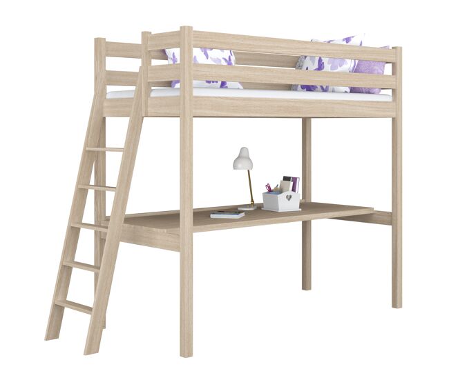 Cama mezzanine de carvalho com secretária n02 carvalho branqueado