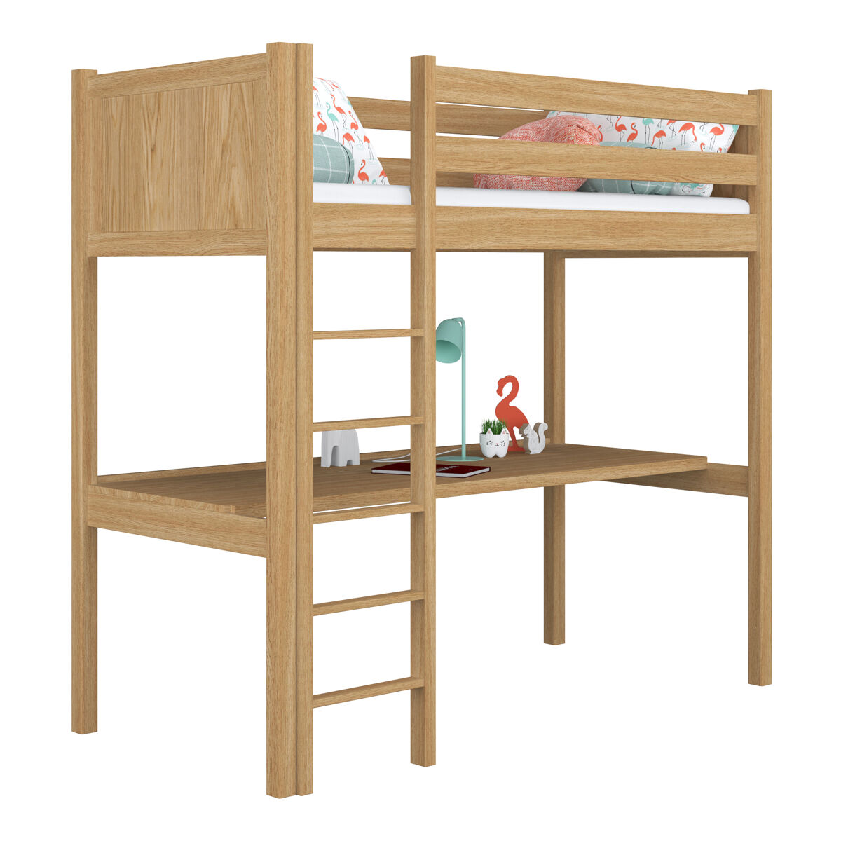 Cama mezzanine de carvalho com secretária n06 carvalho natural