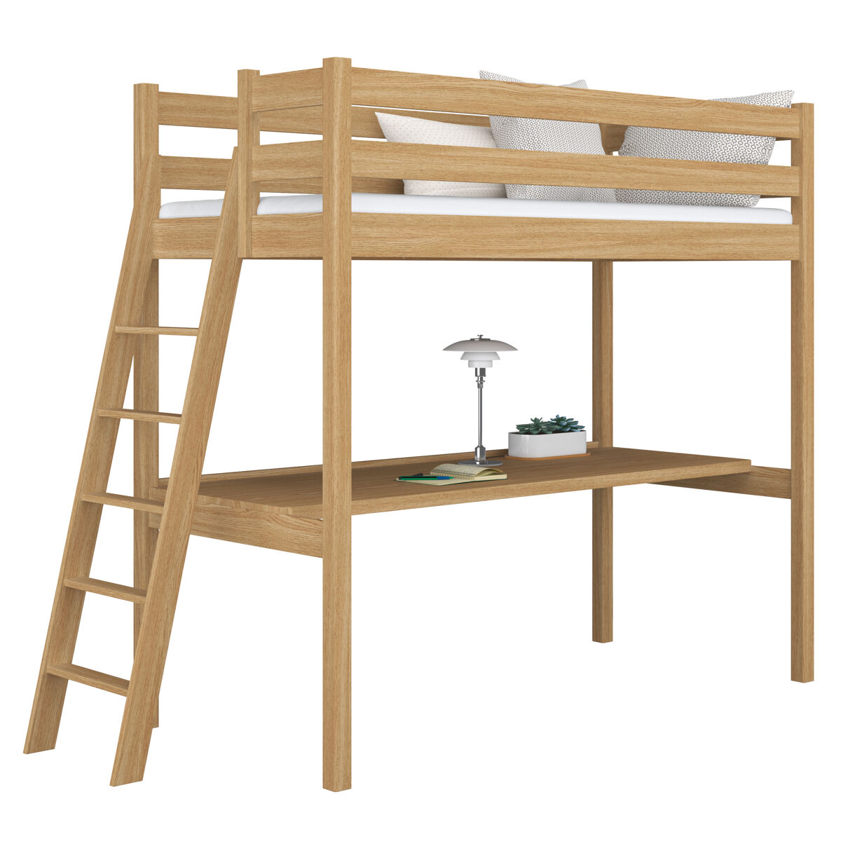 Cama mezzanine de carvalho com secretária n02 carvalho natural
