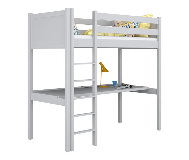 Cama alta de madeira com secretária n06 cinza