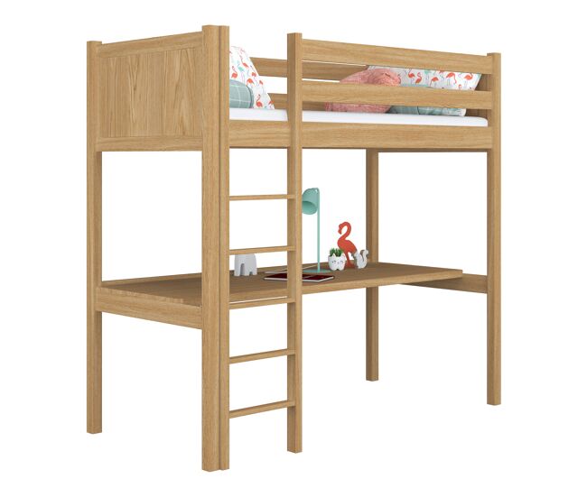 Cama mezzanine de carvalho com secretária n06 carvalho natural